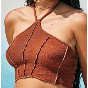 Urban Outfitters Colette brown halter exposed seam cropped top small